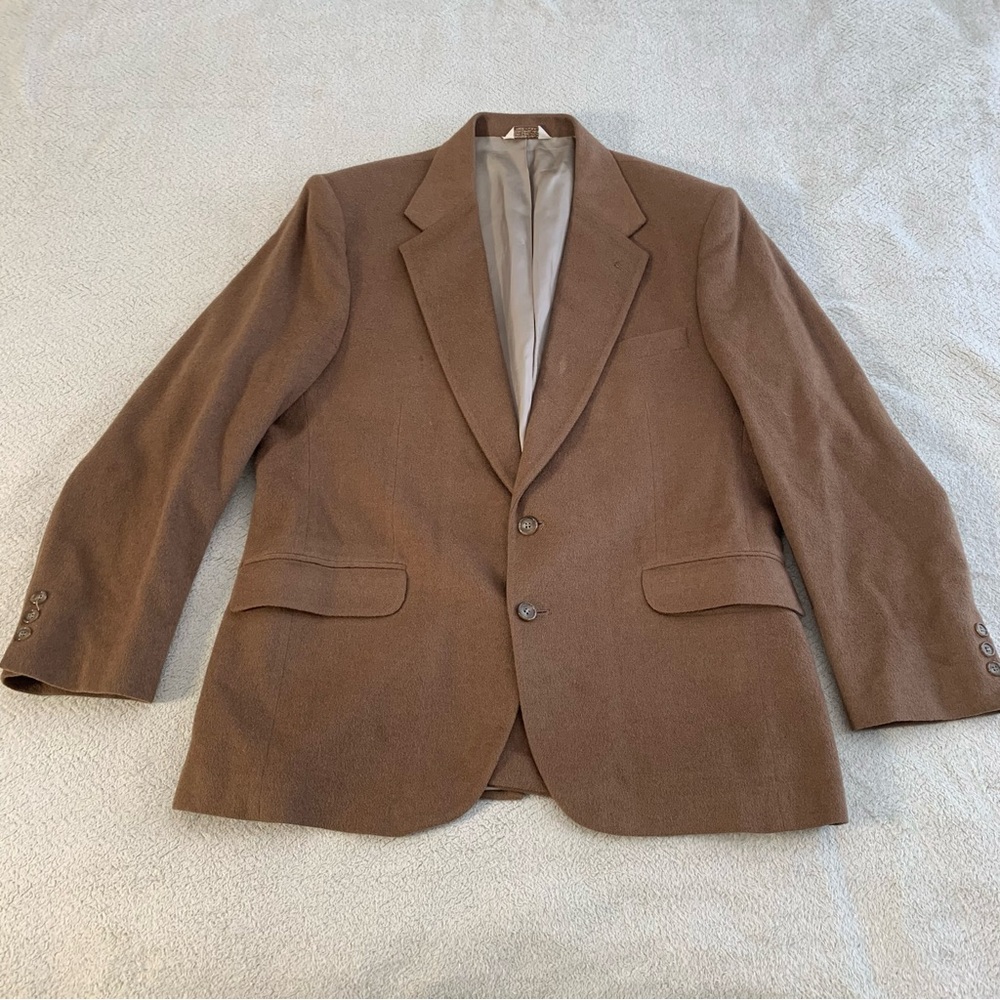 Vtg Brookleigh Tailored In USA For ZCMI 100% Camel Hair Men’s Blazer Sz 44R